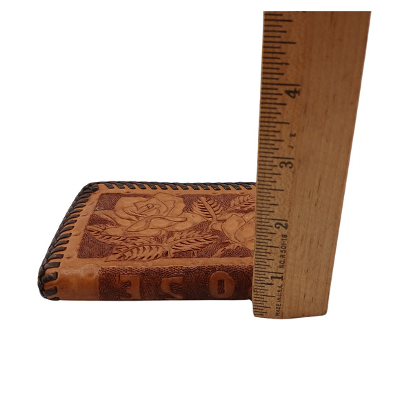 VTG Ladies Hand Tooled Leather Clutch Wallet Coin Purse Rose Design 5"x3.75"x1" - Picture 10 of 10